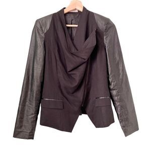 Susee Drape Front Cowl Neck Moto Jacket in Black Size Medium
